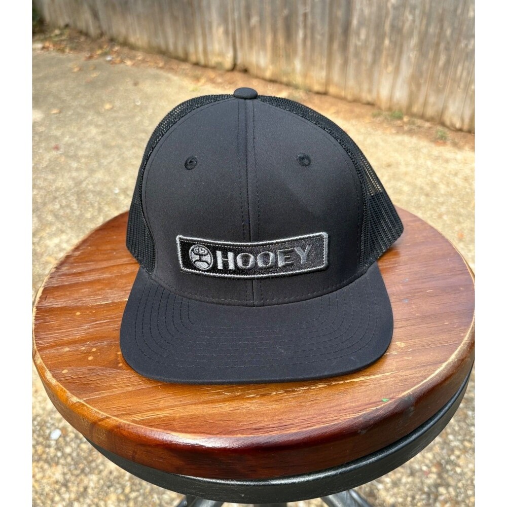 Hooey Black Trucker Snapback Hat Cap Logo Patch Mesh Back Adjustable Unisex
